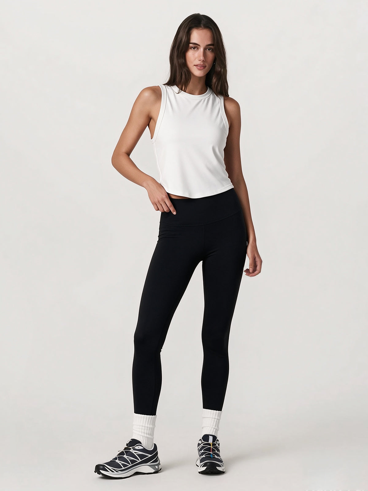 White Workout Cropped Tank Tops - Fisoew
