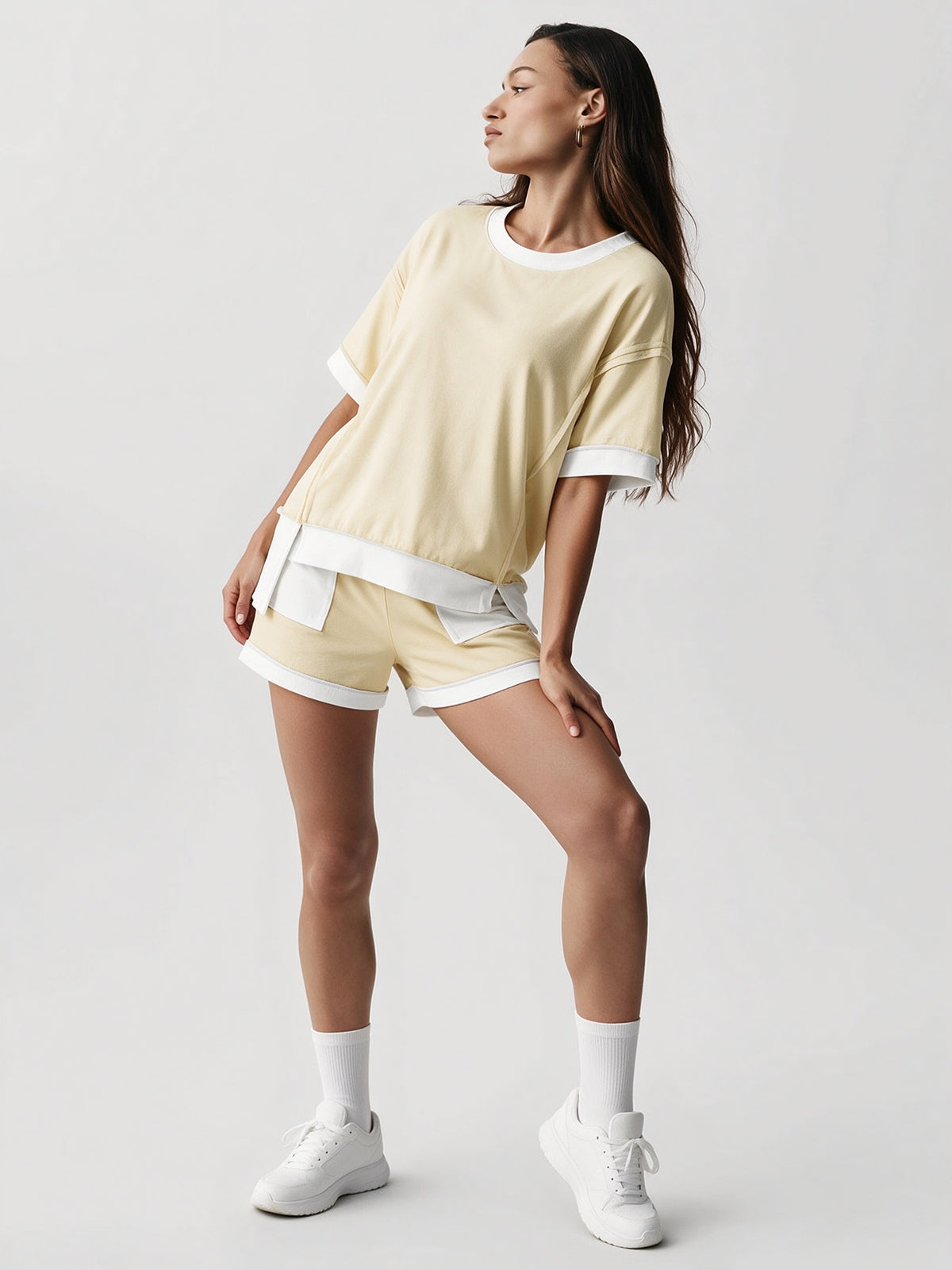 Color Block Lounge Short Set - Fisoew