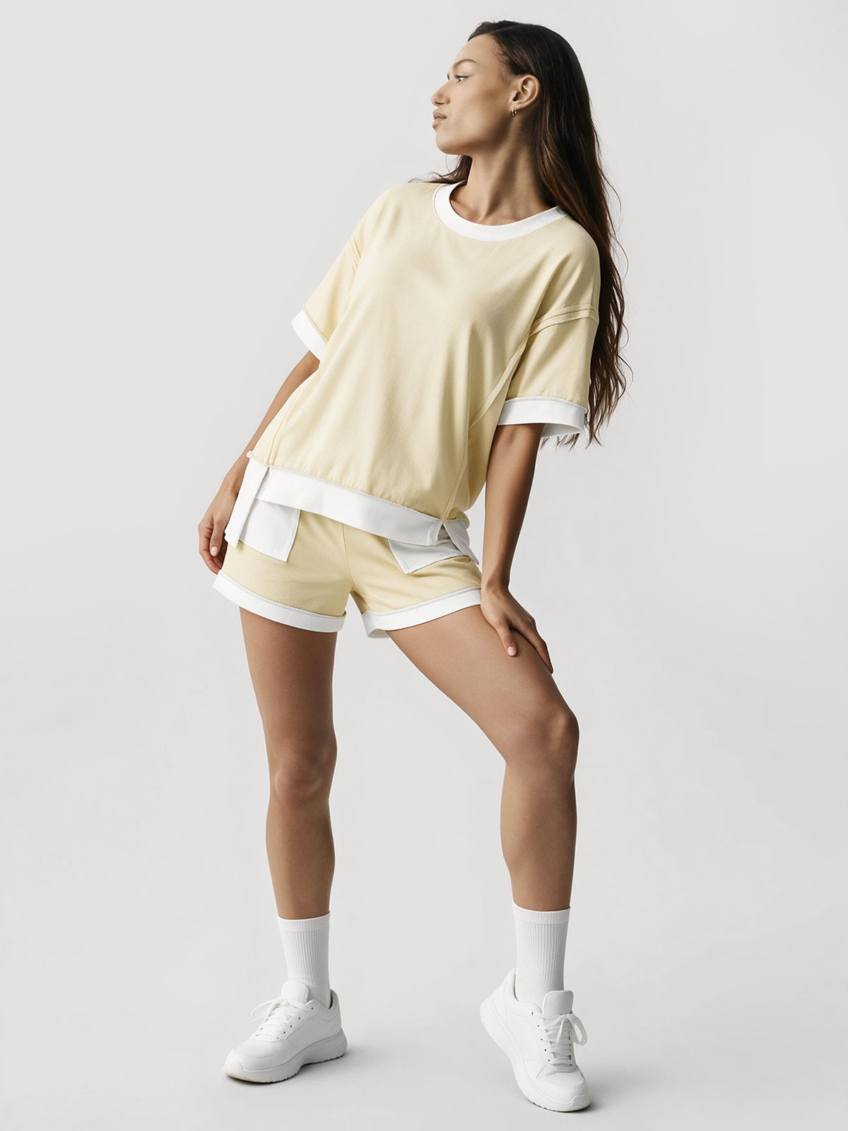 Color Block Lounge Short Set - Fisoew