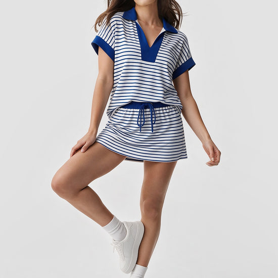Striped Sweatshirt Skirt 2 Piece Outfits - Fisoew