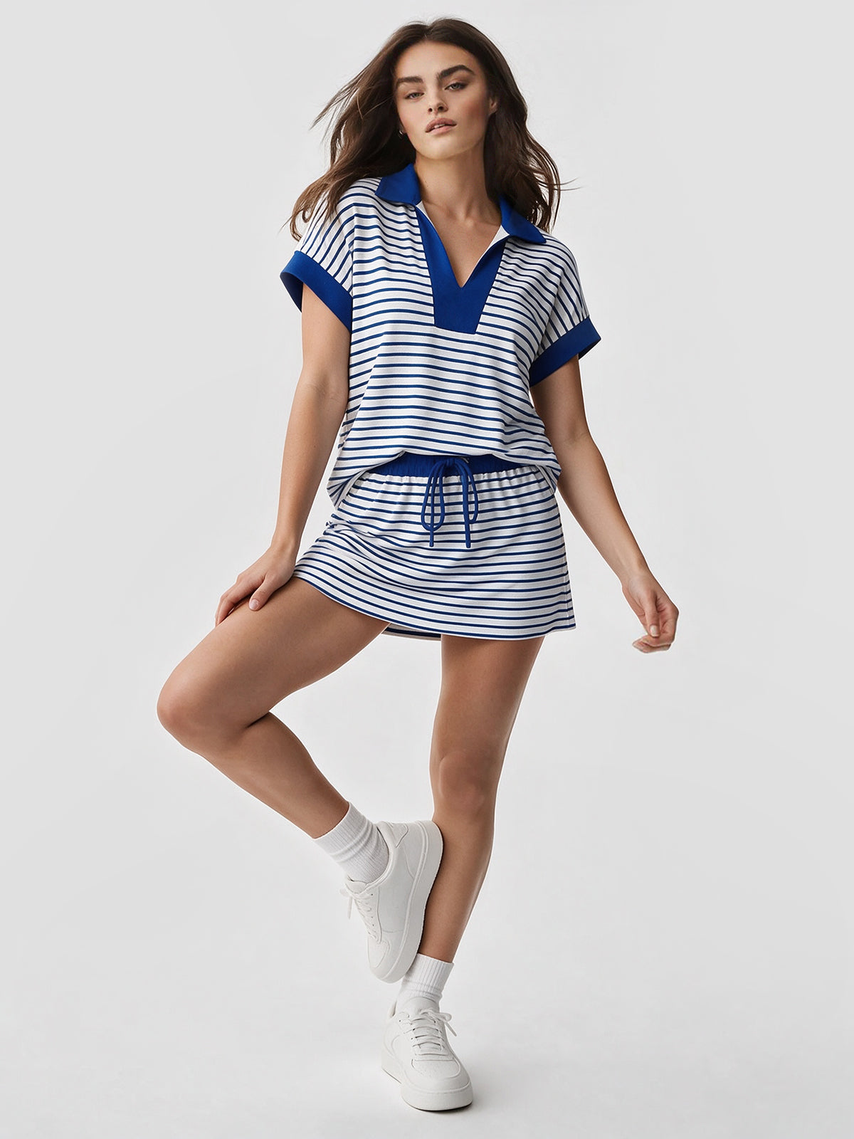 Striped Sweatshirt Skirt 2 Piece Outfits - Fisoew