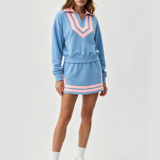 Half Zip Sweatshirt With Skirt Sets - Fisoew