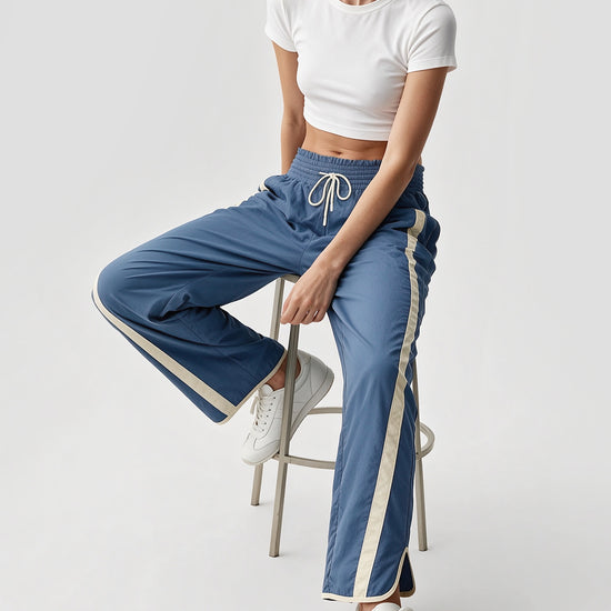 Drawstring Elastic Contrast Color Pants - Fisoew
