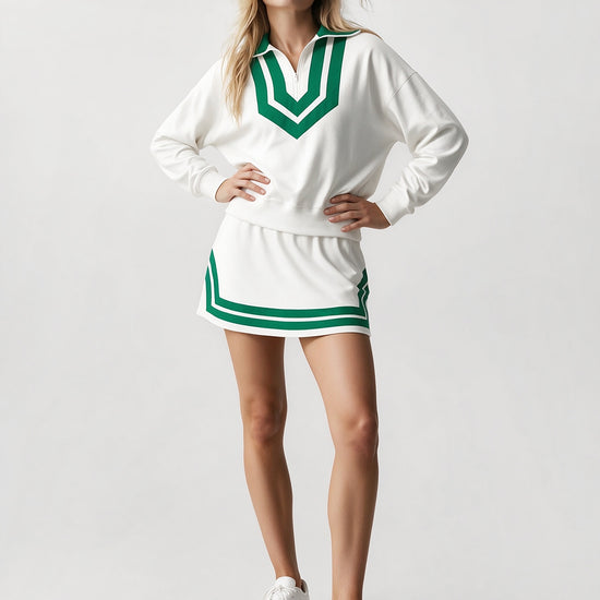 Half Zip Sweatshirt With Skirt Sets - Fisoew