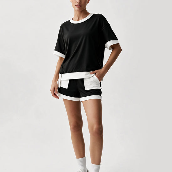 Color Block Lounge Short Set - Fisoew
