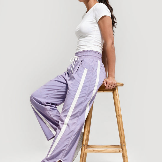 Drawstring Elastic Contrast Color Pants - Fisoew