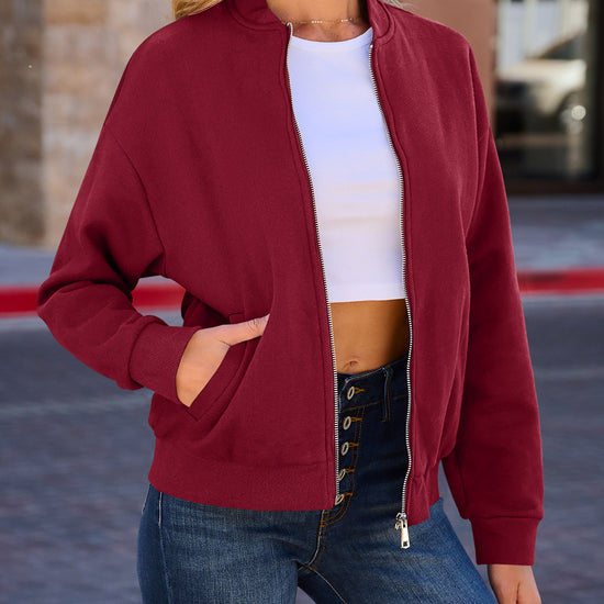 Zip Up With Pockets Long Sleeve Jackets - Fisoew