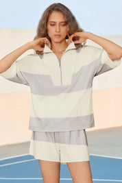Womens Apricot 2 Piece Outfits Striped Sets Fisoew - Fisoew