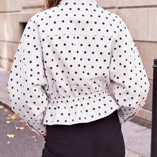 Zip Up Polka Dot Drwatring Jackets - Fisoew