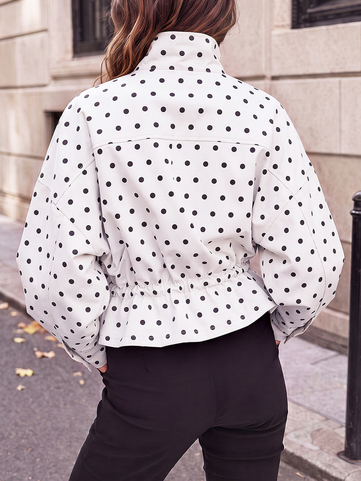 Zip Up Polka Dot Drwatring Jackets - Fisoew