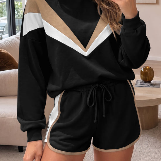 Sweatsuit Long Sleeve Pullover With Shorts Sets - Fisoew
