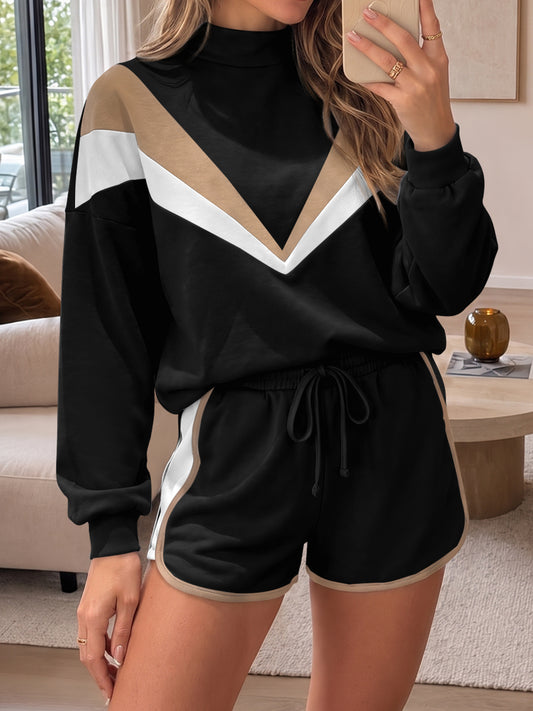 Sweatsuit Long Sleeve Pullover With Shorts Sets - Fisoew