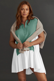 Fisoew Women's Green Oversized Patchwork Mini Dress