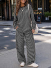 Striped Long Sleeve Top With Wide Leg Pants Set - Fisoew
