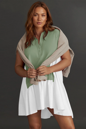Fisoew Women's Green Oversized Patchwork Mini Dress