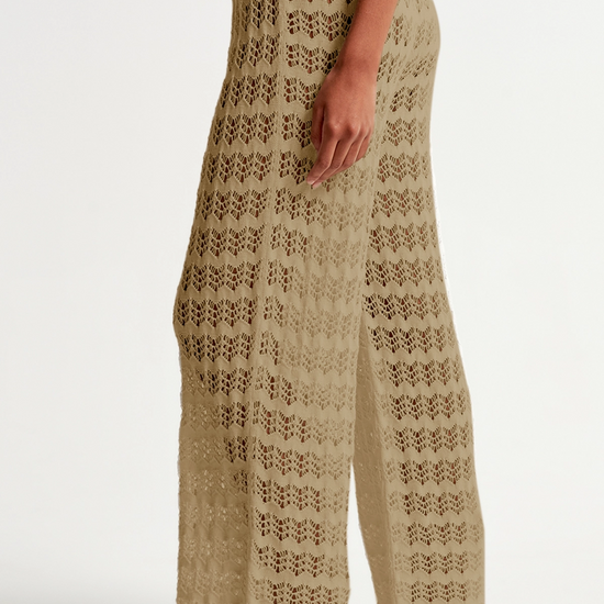 Fisoew Women¡®s Khaki Crochet Sheer Mesh Cover Up Pants - Fisoew
