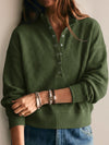Waffle Knit Button Henley Pullover Sweatshirt - Fisoew