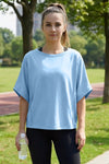 Fisoew Women's Light Blue Oversized Crop Tops Summer T-Shirt - Fisoew
