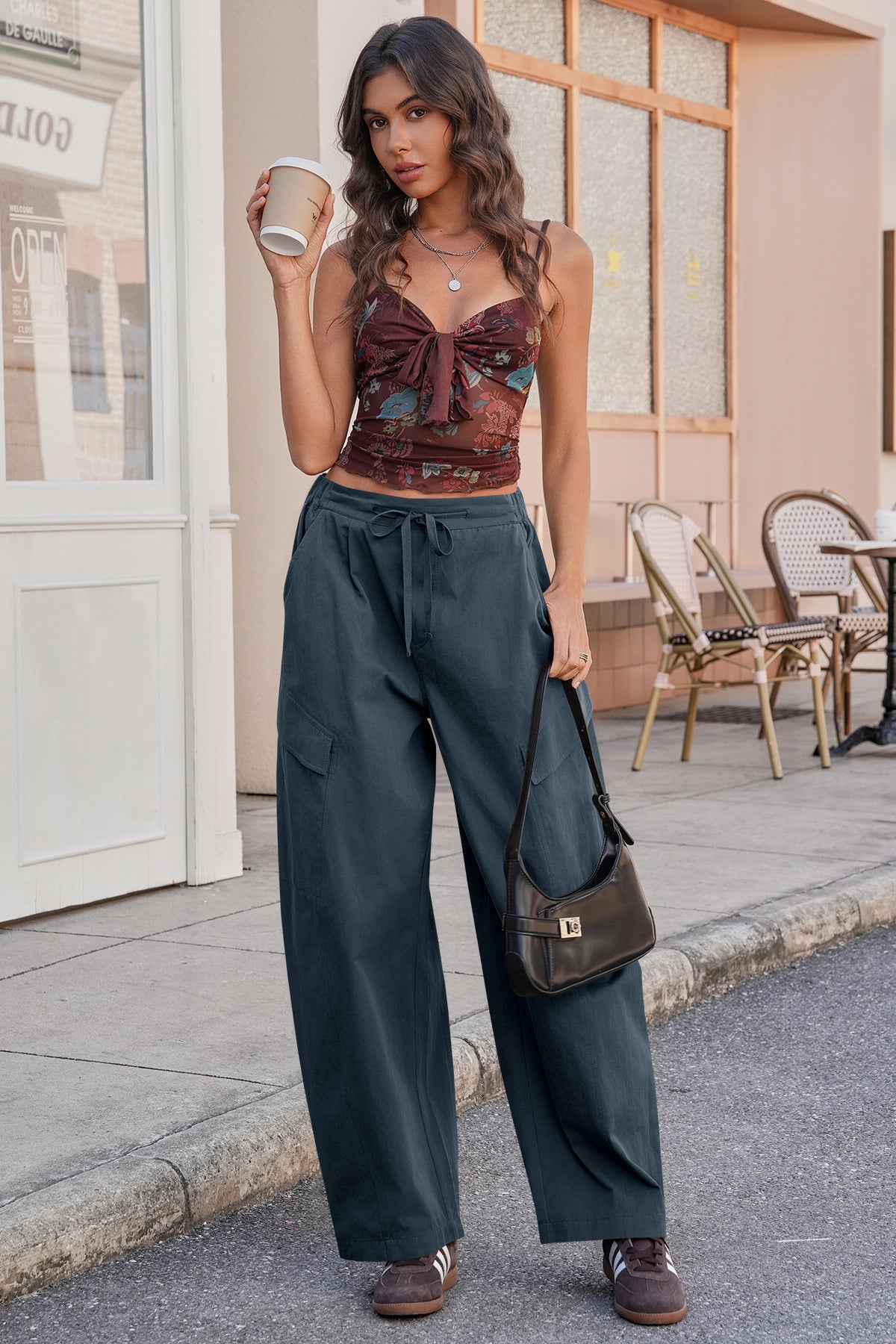 Fisoew Women's Grey Barrel Baggy Cargo Pants - Fisoew