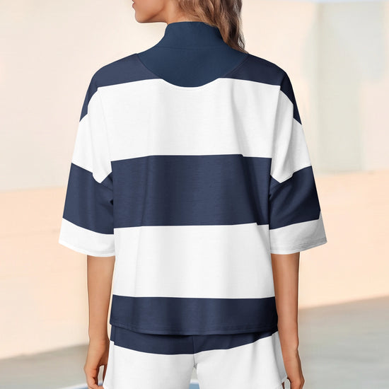 Womens Navy 2 Piece Outfits Striped Sets Fisoew - Fisoew