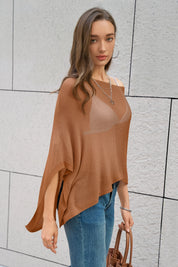 Fisoew Women's Camel Sheer Lightweight Knit  Poncho Top