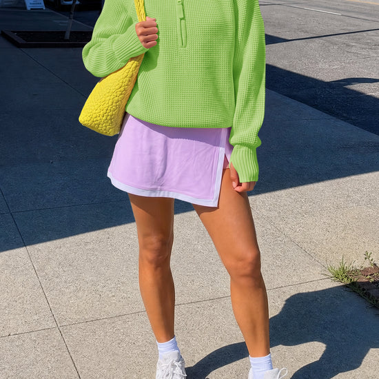 Zip Waffle Knit Long Sleeve Pullover - Fisoew