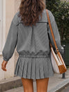 Stripe Zipper Jacket With Pleated Skirt Sets - Fisoew