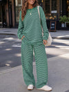 Striped Long Sleeve Top With Wide Leg Pants Set - Fisoew