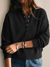 Waffle Knit Button Henley Pullover Sweatshirt - Fisoew