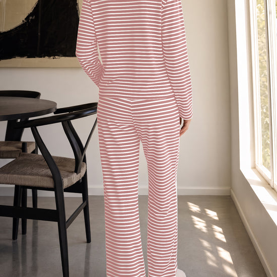 Striped Cardigan With Drawstring Pant Sets - Fisoew