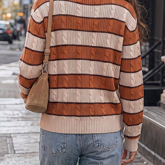Colorblock Striped Half Button Pullovers - Fisoew