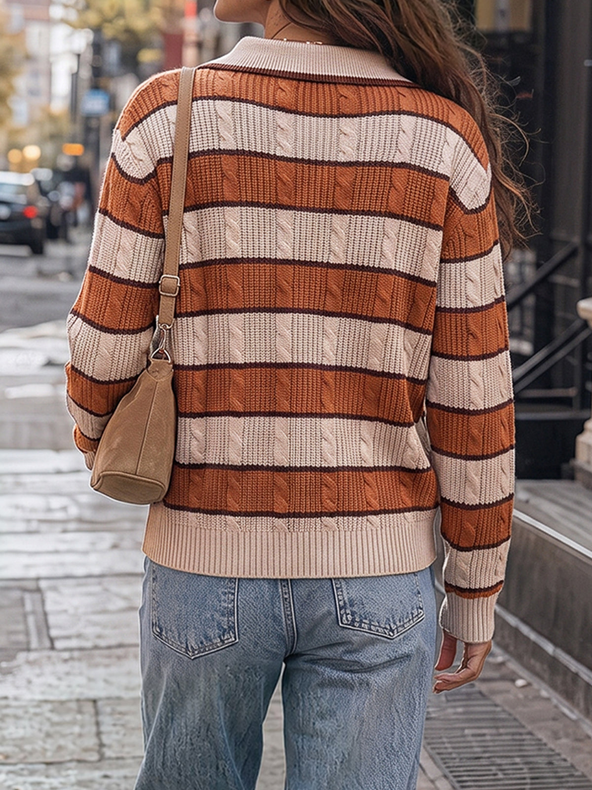 Colorblock Striped Half Button Pullovers - Fisoew
