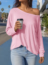 Off Shoulder Solid Long Sleeve T-Shirts - Fisoew