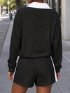 Half Zip Sweatshirt With Drawstring Short Sets