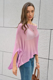 Fisoew Women's Pink Sheer Lightweight Knit  Poncho Top - Fisoew