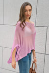 Fisoew Women's Pink Sheer Lightweight Knit  Poncho Top - Fisoew