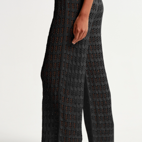 Fisoew Women¡®s Black Crochet Sheer Mesh Cover Up Pants - Fisoew