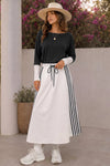Long Sleeve Striped Drawstring Maxi Dresses