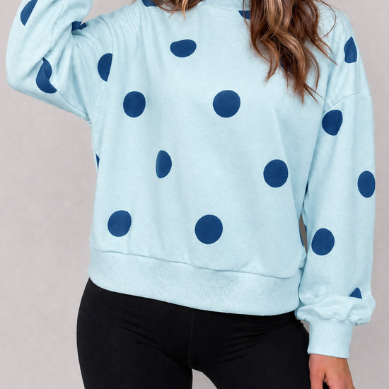 Mock Neck Long Sleeve Polka Dot Sweatshirts - Fisoew