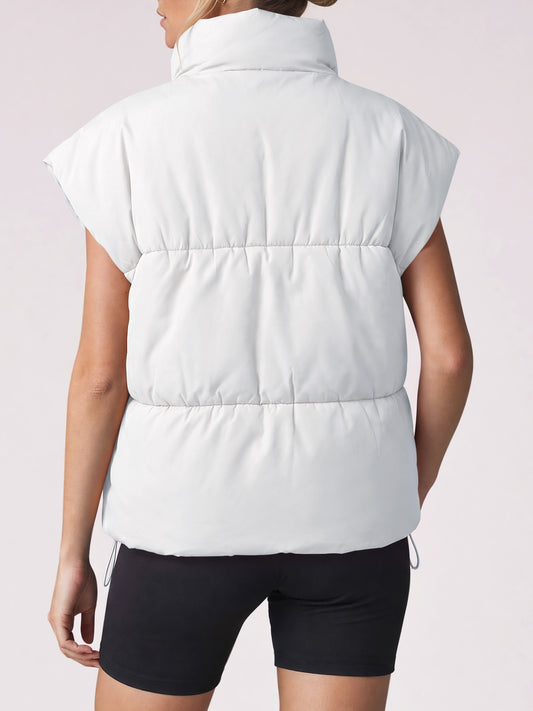 Mock Neck Quilted Puffy with Pockets Puffer Vests