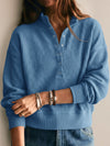 Waffle Knit Button Henley Pullover Sweatshirt - Fisoew