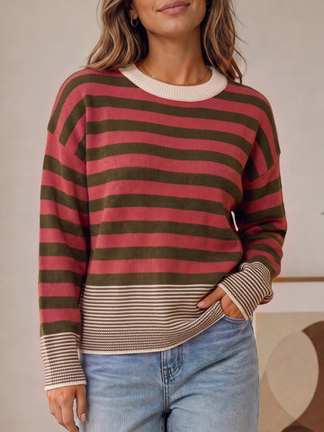 Oversize  Striped Knit Pullovers - Fisoew