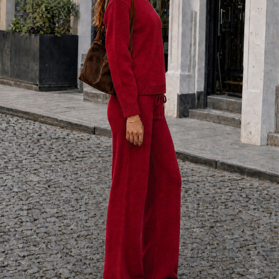 Off-Shoulder Sweaters With Drawstring Pants Set - Fisoew