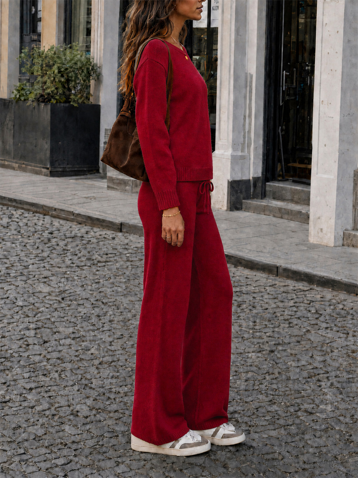 Off-Shoulder Sweaters With Drawstring Pants Set - Fisoew