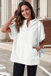 Fisoew Women‘s White Oversized Half Zip Hoodies - Fisoew