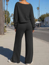 Off-Shoulder Crop Top With Wide-Leg Pants Set - Fisoew