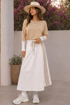 Long Sleeve Striped Drawstring Maxi Dresses