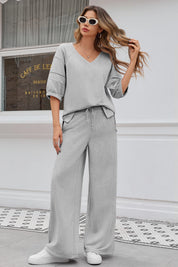 Fisoew Women‘s Light Grey 2 Piece Loose Workout Tracksuit Sets - Fisoew