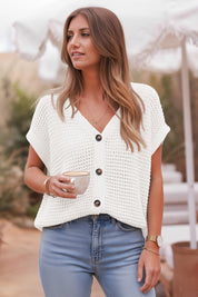 Fisoew Women's White Short Sleeve Crochet Cardigans Sweater Cover Ups - Fisoew