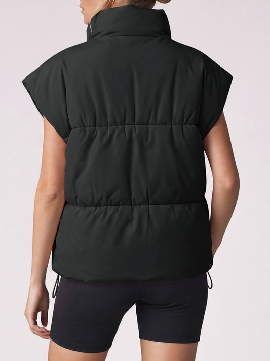 Mock Neck Quilted Puffy with Pockets Puffer Vests